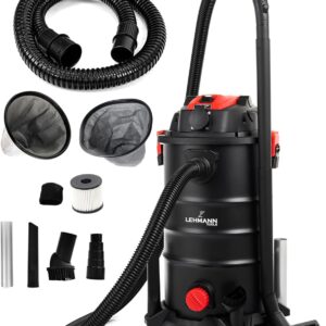 LEHMANN Aspirateur Eau/poussière avec réservoir de 30L, 1600W, aspirateur Industriel avec Prise électrique et secoueur Manuel, Fonction soufflerie, avec & sans Sac, pour l'atelier, Le Chantier