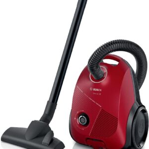Bosch BGBS2RD1 - Aspirateur traîneau série 2 de 8 mètres avec sac de 3,5 L - Niveau sonore 80 DB - Rouge