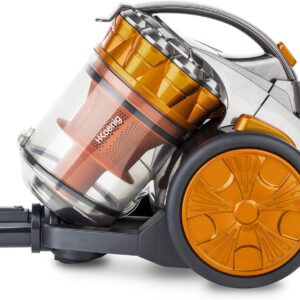 H.Koenig STC60 Aspirateur sans sac multicyclonique Compact+ traîneau orange, Classe énergétique AAA, Filtre HEPA, Silencieux, Puissant, Efficace, Brosse incluse, Suceur plat 2 en 1