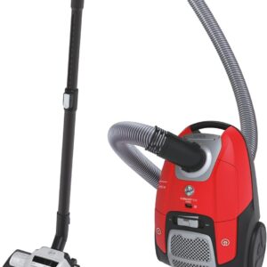 Hoover HE510HM Aspirateur traîneau avec sac, puissant, silencieux 65 dBA, brosses pour tous les sols et parquets spéciaux, puissance variable, 4 L, 700 W, tube extensible, accessoires embarqués, rouge tulipe