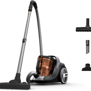Rowenta Silence Force Cyclonic Aspirateur sans sac, Aspirateur traîneau, Haute Performance, Silencieux, Elégant, Capacité 2,5 L, Accessoirisé, Fabriqué en France RO7230EA, Gris/Orange