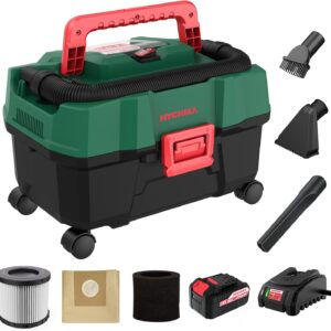 HYCHIKA Aspirateur eau et poussière sans fil 18 V, 15 L, avec fonction souffleur, avec batterie 4,0 Ah, chargeur rapide, filtre HEPA, idéal pour voitures, ateliers de bricolage, nettoyage extérieur