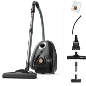 Aspirateur avec sac Rowenta, Moteur basse consommation, Haute filtration, Ultra-silencieux, Eco-responsable, Nombreux accessoires, Fabriqué en France, Green Force Effitech, Noir/liège RO6189EA